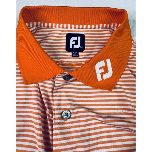 Footjoy Polo Shirt Mens XXL Orange White Stripes Elks Club Stretch Golf - Picture 7 of 13